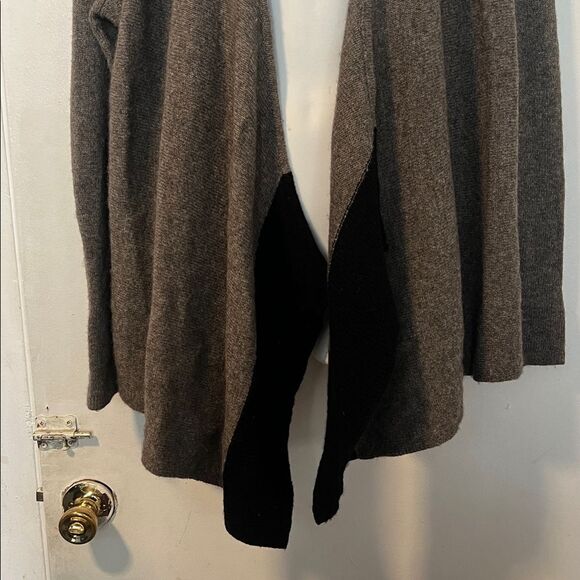 EILEEN FISHER Brown and Black Yak and Merino Wool Blend Wrap Cardigan-L - Picture 3 of 9
